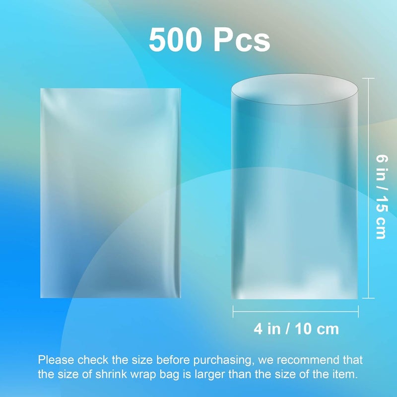 AOUKAR 500Pcs 4x6 Inch Clear PVC Shrink Wrap Bags with Heat Shrink Sleeves & Bands – Waterproof Packaging for Soap, Bath Bombs, Candles, Gifts, Jars – DIY Craft Supplies Kit - Image 2